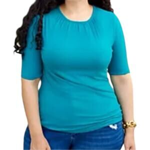 Girl With Curves Jewel Neckline Knit Top Teal Women’s Size Large